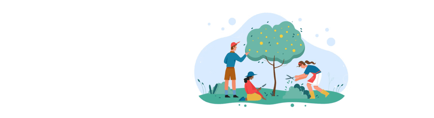 Gardeners planting and pruning at a home garden